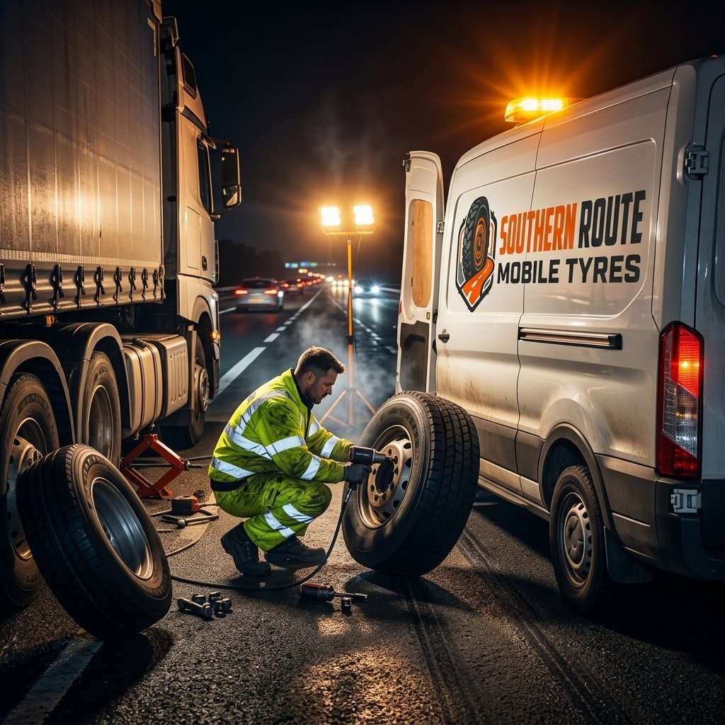 Nighttime emergency roadside repair - Mobile Truck Tyre Fitting in Southampton